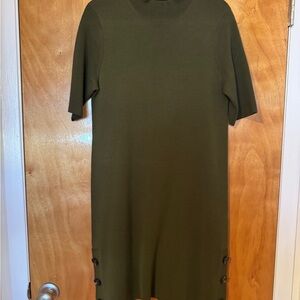 Ann Taylor Dark Green Knit Midi Dress Size M | Button Detail Work Dress